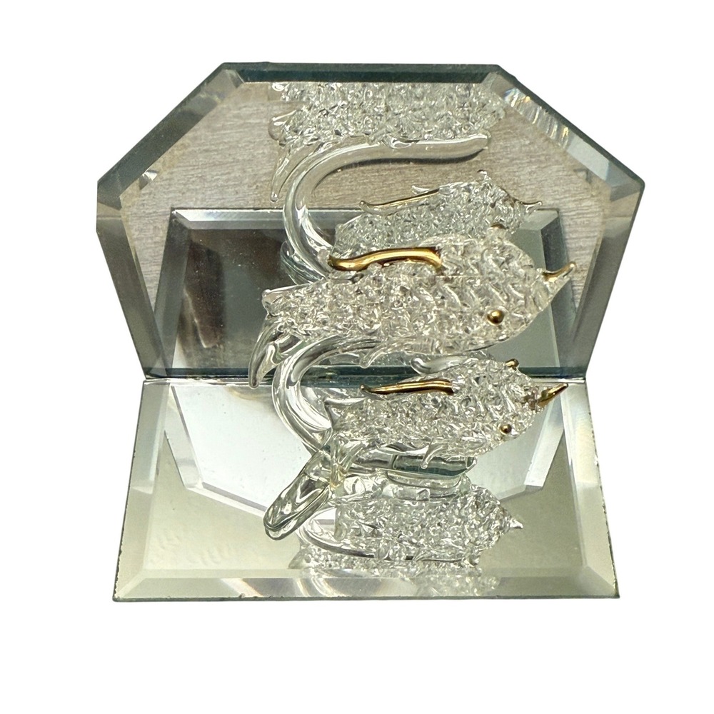 Glass Dolphin‎ Sculpture Mirror Base Gold Accents Nautical Decor